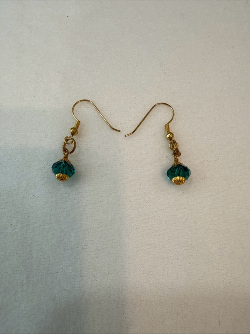 Gold-Tone Drop Earrings with Teal Faceted Beads